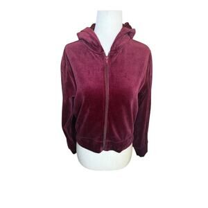 NEW Joe's Women's Cropped Velour Full‎ Zip Hoodie Burgundy Red Size Small NWT